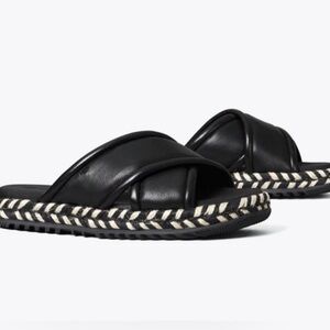 Tory Burch Criss Cross Espadrille Slide Sandals Black Size 8 Excellent Condition